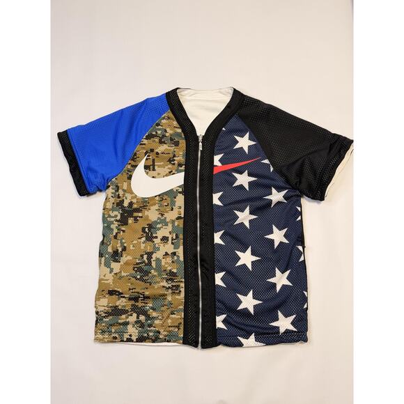 Nike Jacket Mens Medium Reversible Short Sleeve Zip Mesh Stars Camo Black Blue - Picture 5 of 15